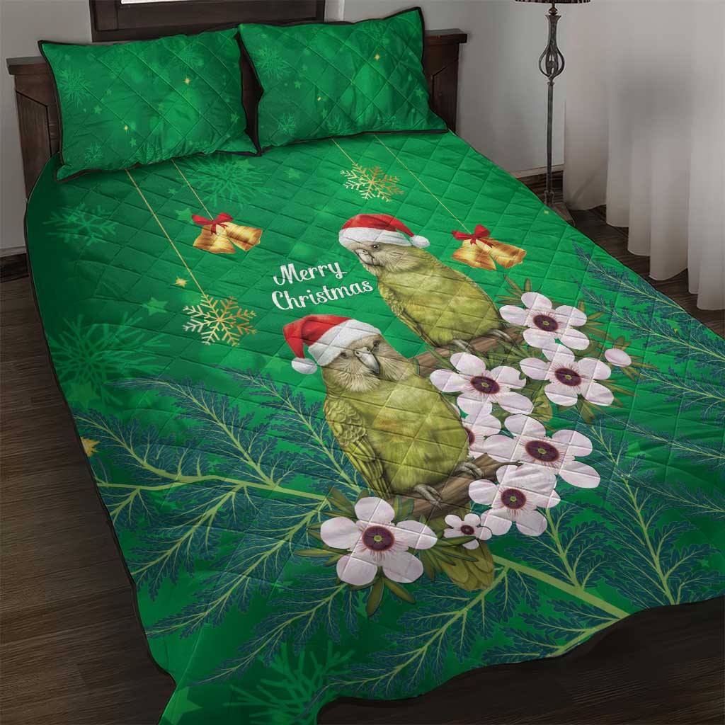 New Zealand Kakapo Christmas Quilt Bed Set Owl Parrot Santa Sliver Fern Manuka - Green - Polynesian Pride