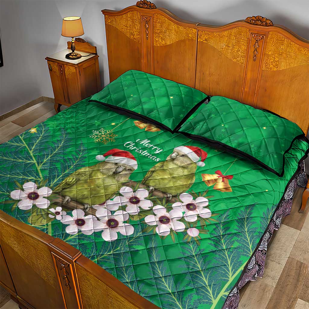 New Zealand Kakapo Christmas Quilt Bed Set Owl Parrot Santa Sliver Fern Manuka - Green - Polynesian Pride