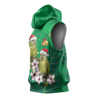 New Zealand Kakapo Christmas Sleeveless Hoodie Owl Parrot Santa Sliver Fern Manuka - Green - Polynesian Pride