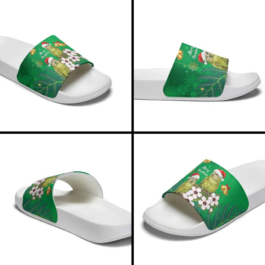 New Zealand Kakapo Christmas Slide Sandals Owl Parrot Santa Sliver Fern Manuka - Green - Polynesian Pride
