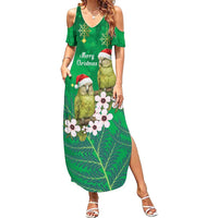 New Zealand Kakapo Christmas Summer Maxi Dress Owl Parrot Santa Sliver Fern Manuka - Green - Polynesian Pride