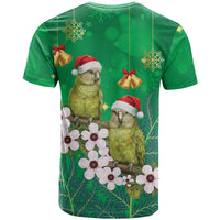 New Zealand Kakapo Christmas T Shirt Owl Parrot Santa Sliver Fern Manuka - Green - Polynesian Pride