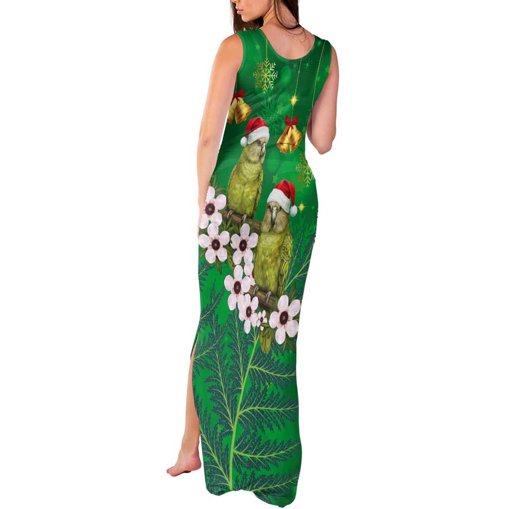 New Zealand Kakapo Christmas Tank Maxi Dress Owl Parrot Santa Sliver Fern Manuka - Green - Polynesian Pride