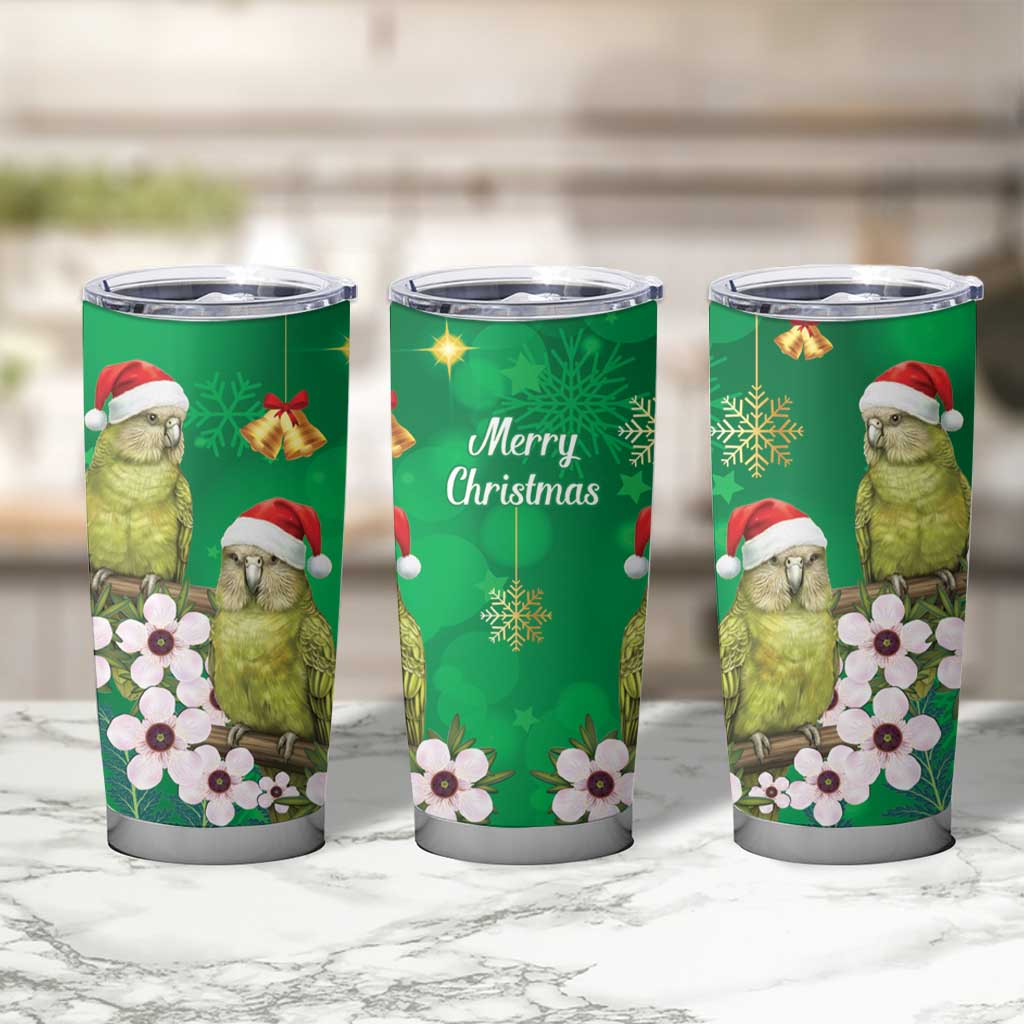 New Zealand Kakapo Christmas Tumbler Cup Owl Parrot Santa Sliver Fern Manuka - Green - Polynesian Pride