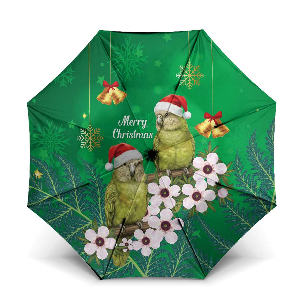 New Zealand Kakapo Christmas Umbrella Owl Parrot Santa Sliver Fern Manuka - Green - Polynesian Pride
