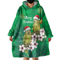 New Zealand Kakapo Christmas Wearable Blanket Hoodie Owl Parrot Santa Sliver Fern Manuka - Green - Polynesian Pride
