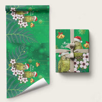 New Zealand Kakapo Christmas Wrapping Paper Owl Parrot Santa Sliver Fern Manuka - Green - Polynesian Pride