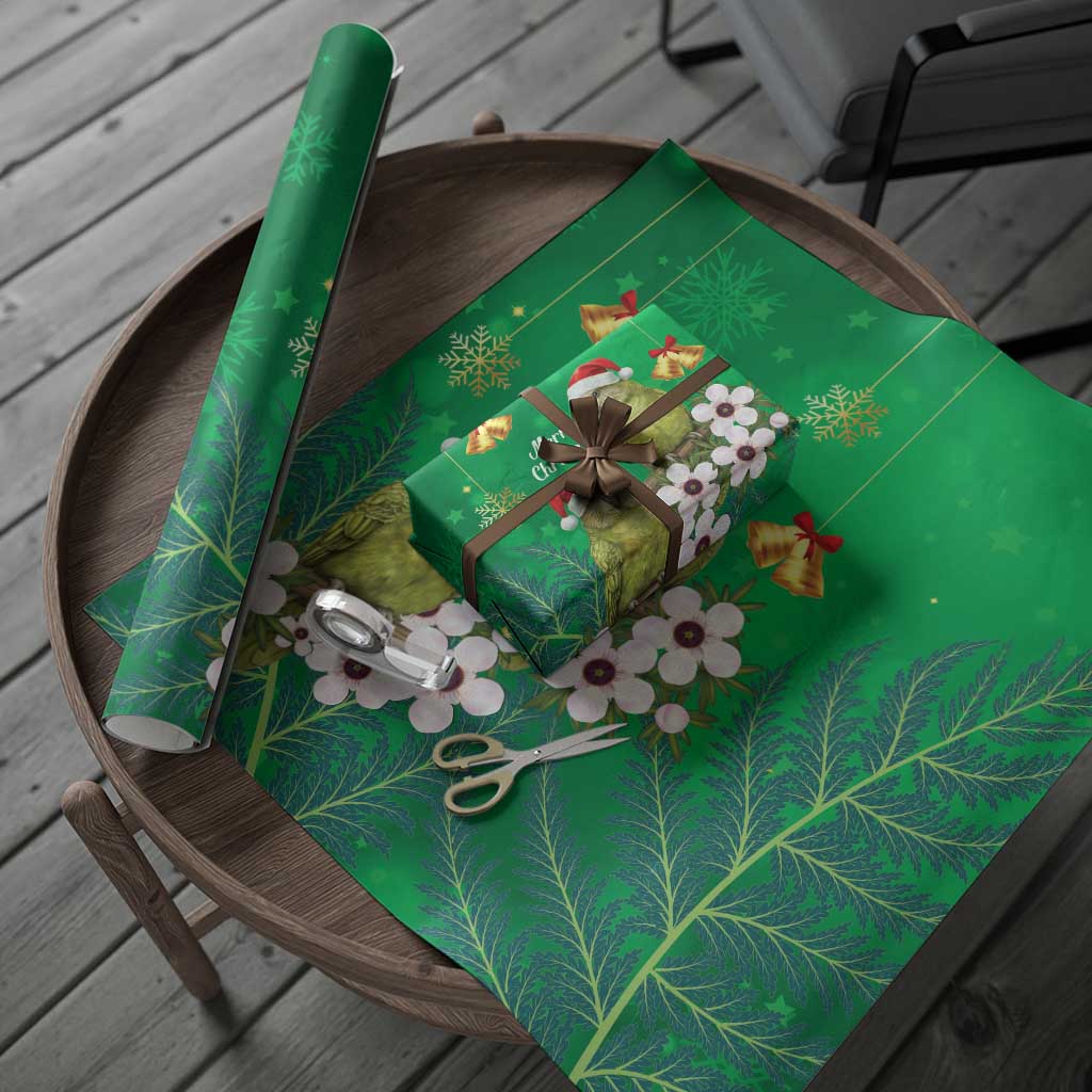 New Zealand Kakapo Christmas Wrapping Paper Owl Parrot Santa Sliver Fern Manuka - Green - Polynesian Pride