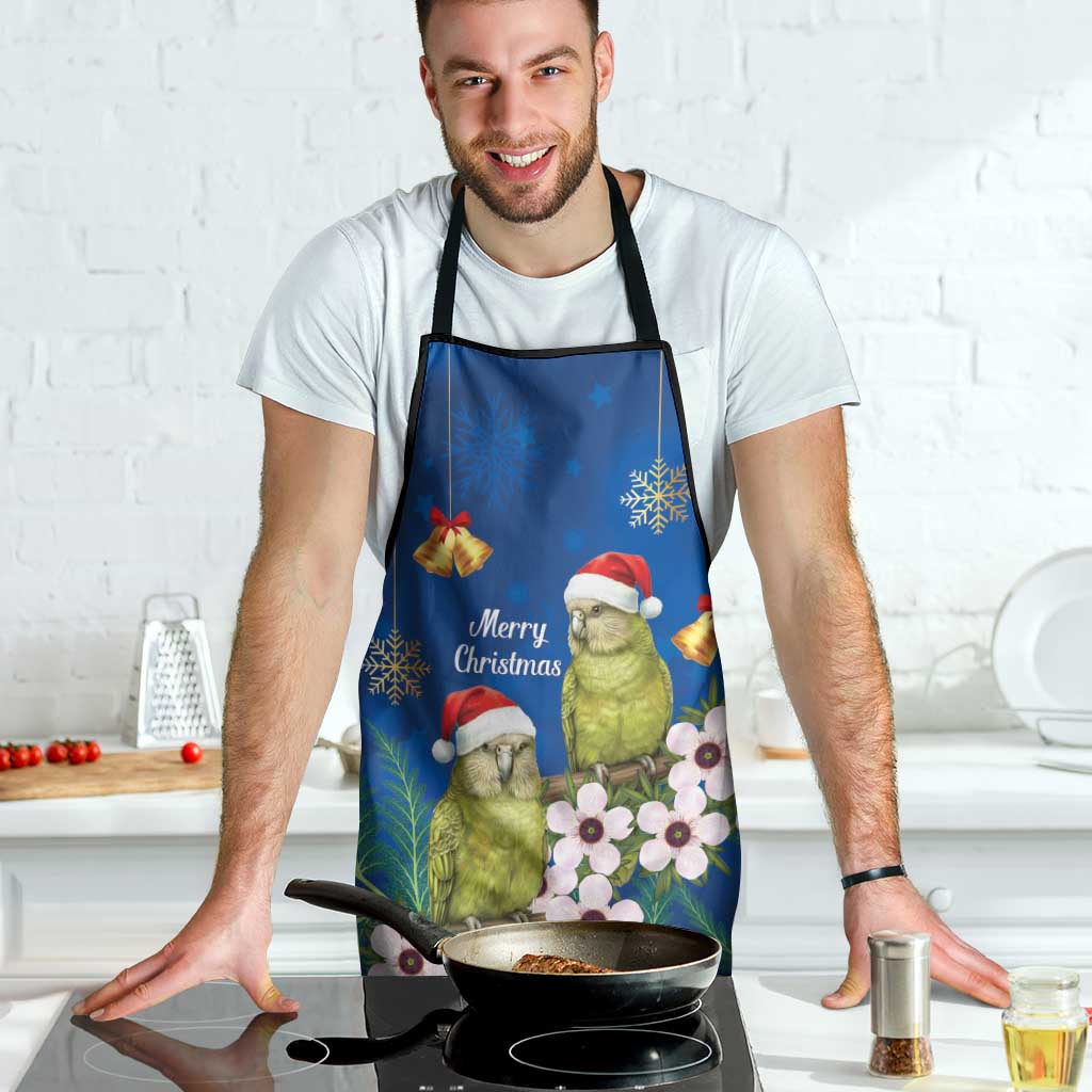 New Zealand Kakapo Christmas Apron Owl Parrot Santa Sliver Fern Manuka - Blue - Polynesian Pride