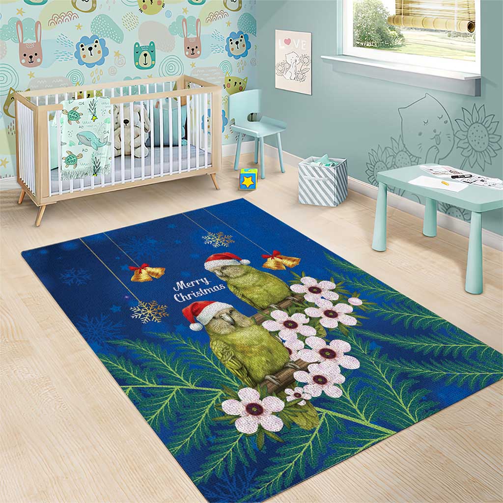 New Zealand Kakapo Christmas Area Rug Owl Parrot Santa Sliver Fern Manuka - Blue - Polynesian Pride