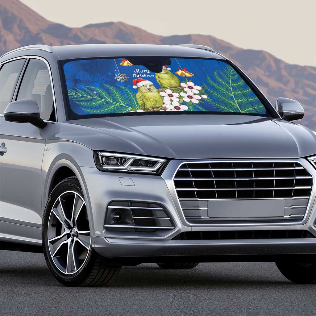 New Zealand Kakapo Christmas Auto Sun Shade Owl Parrot Santa Sliver Fern Manuka - Blue - Polynesian Pride