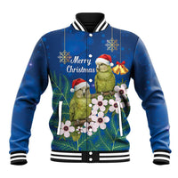 New Zealand Kakapo Christmas Baseball Jacket Owl Parrot Santa Sliver Fern Manuka - Blue - Polynesian Pride