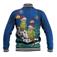 New Zealand Kakapo Christmas Baseball Jacket Owl Parrot Santa Sliver Fern Manuka - Blue - Polynesian Pride