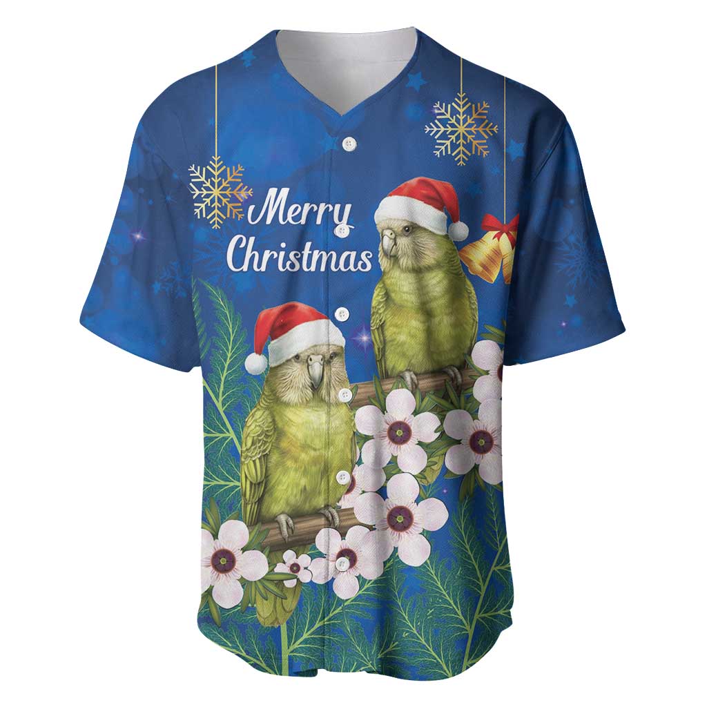 New Zealand Kakapo Christmas Baseball Jersey Owl Parrot Santa Sliver Fern Manuka - Blue - Polynesian Pride