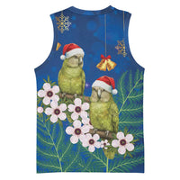 New Zealand Kakapo Christmas Basketball Jersey Owl Parrot Santa Sliver Fern Manuka - Blue - Polynesian Pride