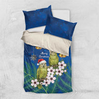 New Zealand Kakapo Christmas Bedding Set Owl Parrot Santa Sliver Fern Manuka - Blue - Polynesian Pride