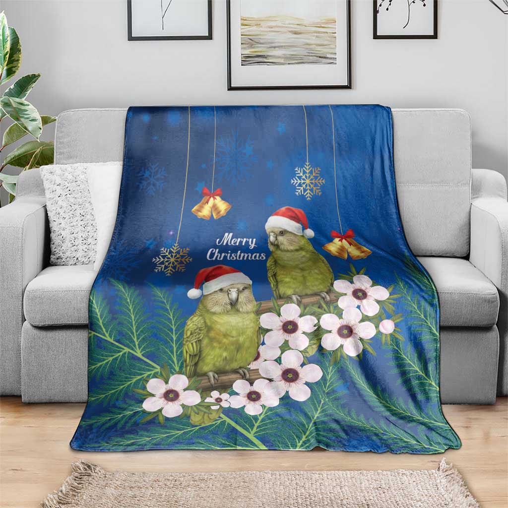 New Zealand Kakapo Christmas Blanket Owl Parrot Santa Sliver Fern Manuka - Blue - Polynesian Pride