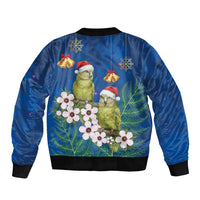 New Zealand Kakapo Christmas Bomber Jacket Owl Parrot Santa Sliver Fern Manuka - Blue - Polynesian Pride