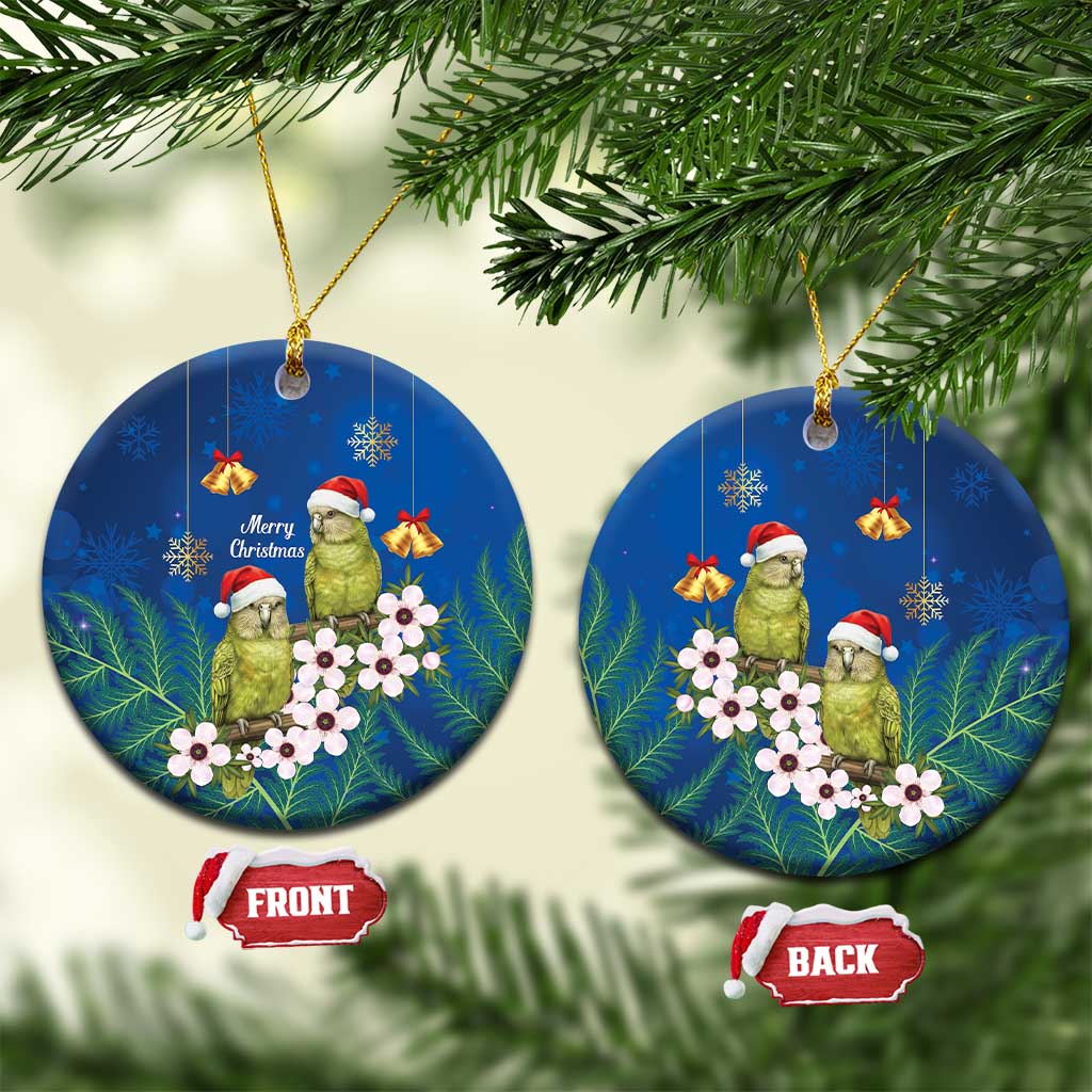 New Zealand Kakapo Christmas Ceramic Ornament Owl Parrot Santa Sliver Fern Manuka - Blue - Polynesian Pride