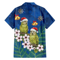 New Zealand Kakapo Christmas Family Matching Off Shoulder Maxi Dress and Hawaiian Shirt Owl Parrot Santa Sliver Fern Manuka - Blue - Polynesian Pride