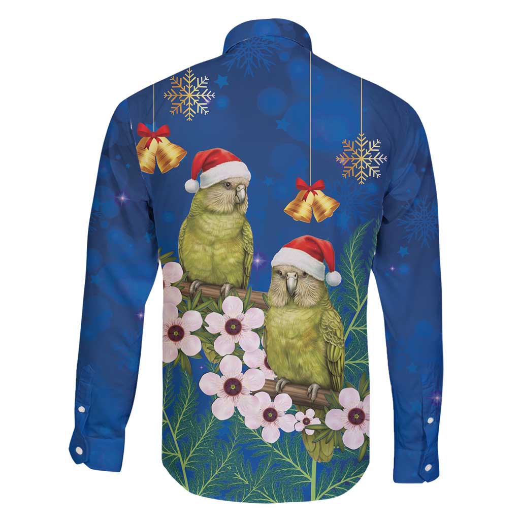 New Zealand Kakapo Christmas Family Matching Puletasi and Hawaiian Shirt Owl Parrot Santa Sliver Fern Manuka - Blue - Polynesian Pride