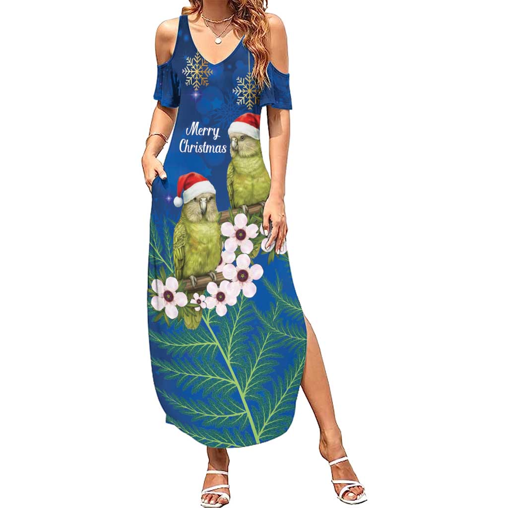 New Zealand Kakapo Christmas Family Matching Summer Maxi Dress and Hawaiian Shirt Owl Parrot Santa Sliver Fern Manuka - Blue - Polynesian Pride