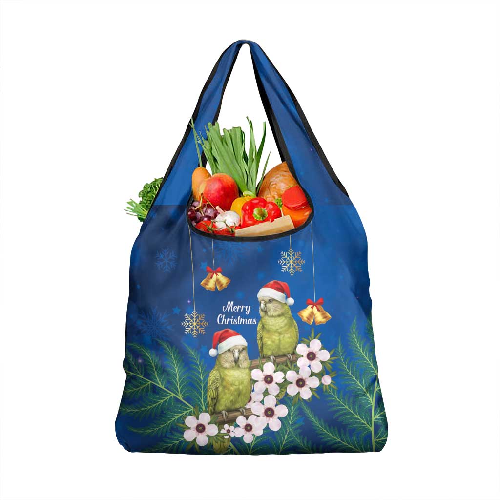 New Zealand Kakapo Christmas Grocery Bag Owl Parrot Santa Sliver Fern Manuka - Blue - Polynesian Pride