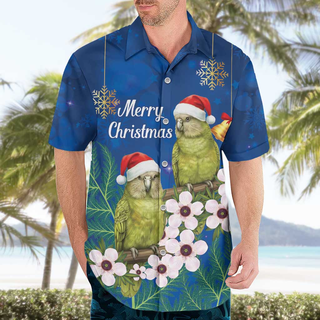 New Zealand Kakapo Christmas Hawaiian Shirt Owl Parrot Santa Sliver Fern Manuka - Blue - Polynesian Pride