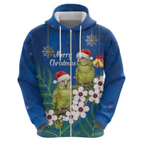 New Zealand Kakapo Christmas Hoodie Owl Parrot Santa Sliver Fern Manuka - Blue - Polynesian Pride