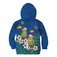 New Zealand Kakapo Christmas Kid Hoodie Owl Parrot Santa Sliver Fern Manuka - Blue - Polynesian Pride
