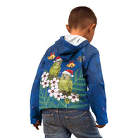 New Zealand Kakapo Christmas Kid Hoodie Owl Parrot Santa Sliver Fern Manuka - Blue - Polynesian Pride