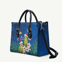 New Zealand Kakapo Christmas Leather Bag Owl Parrot Santa Sliver Fern Manuka - Blue - Polynesian Pride