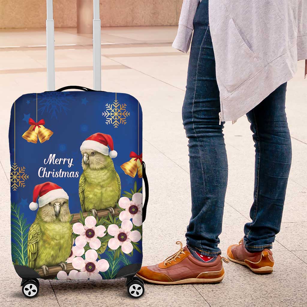 New Zealand Kakapo Christmas Luggage Cover Owl Parrot Santa Sliver Fern Manuka - Blue - Polynesian Pride
