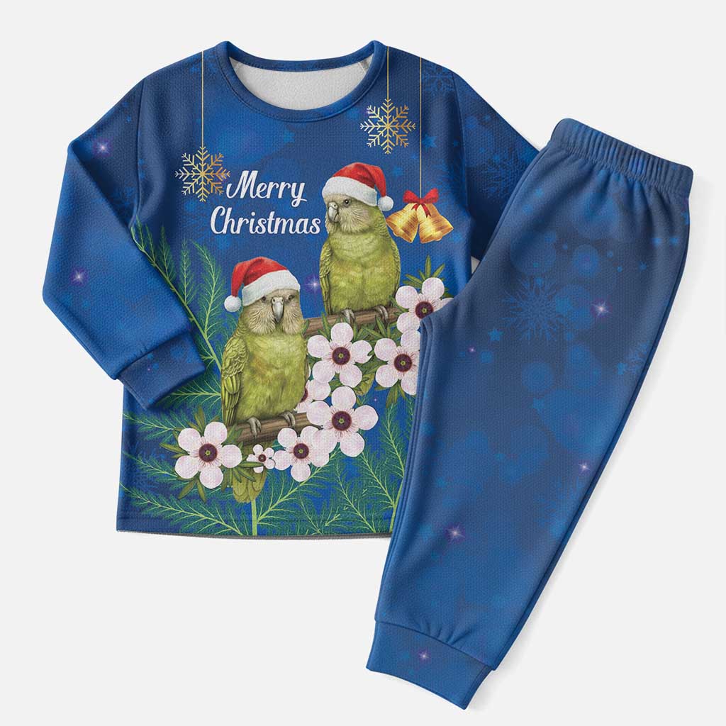 New Zealand Kakapo Christmas Pajama Set Owl Parrot Santa Sliver Fern Manuka - Blue - Polynesian Pride