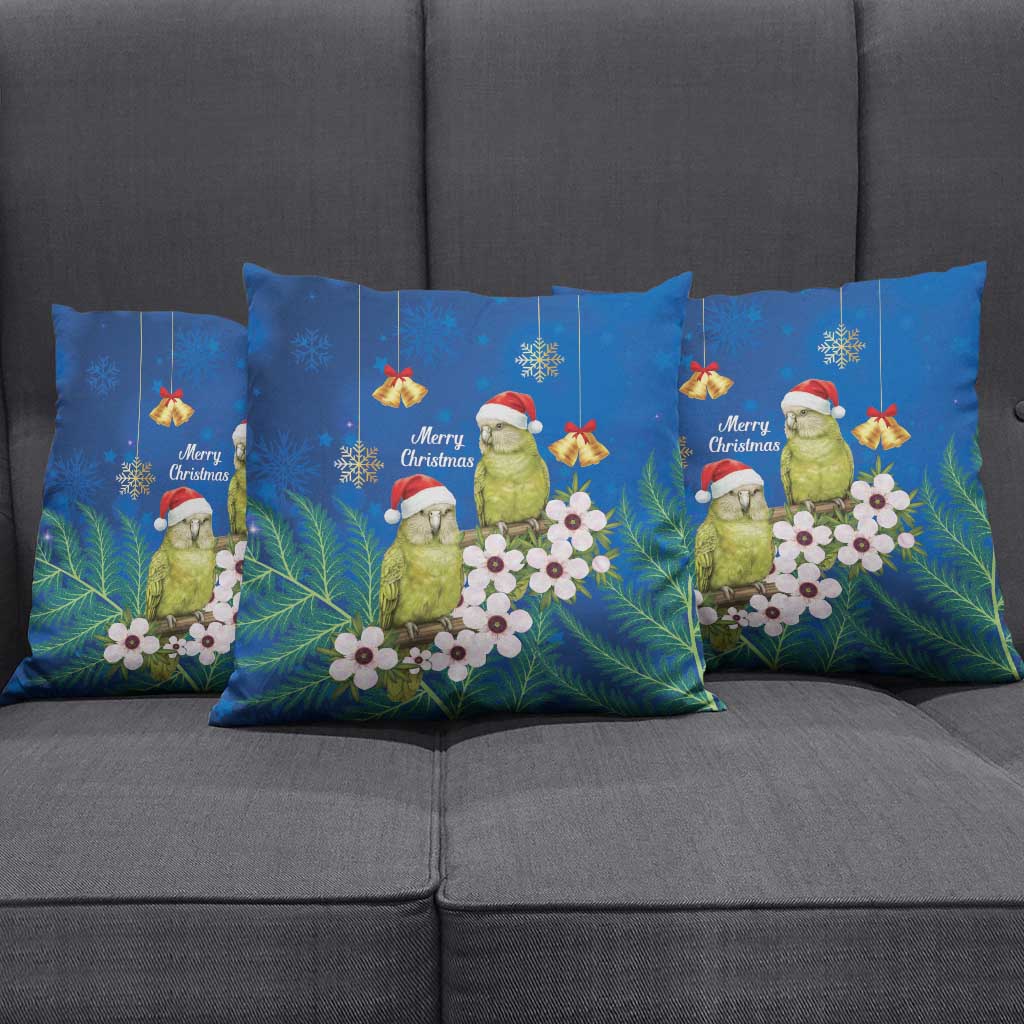New Zealand Kakapo Christmas Pillow Cover Owl Parrot Santa Sliver Fern Manuka - Blue - Polynesian Pride