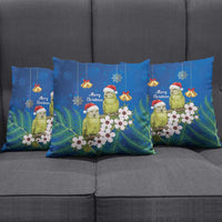 New Zealand Kakapo Christmas Pillow Cover Owl Parrot Santa Sliver Fern Manuka - Blue - Polynesian Pride