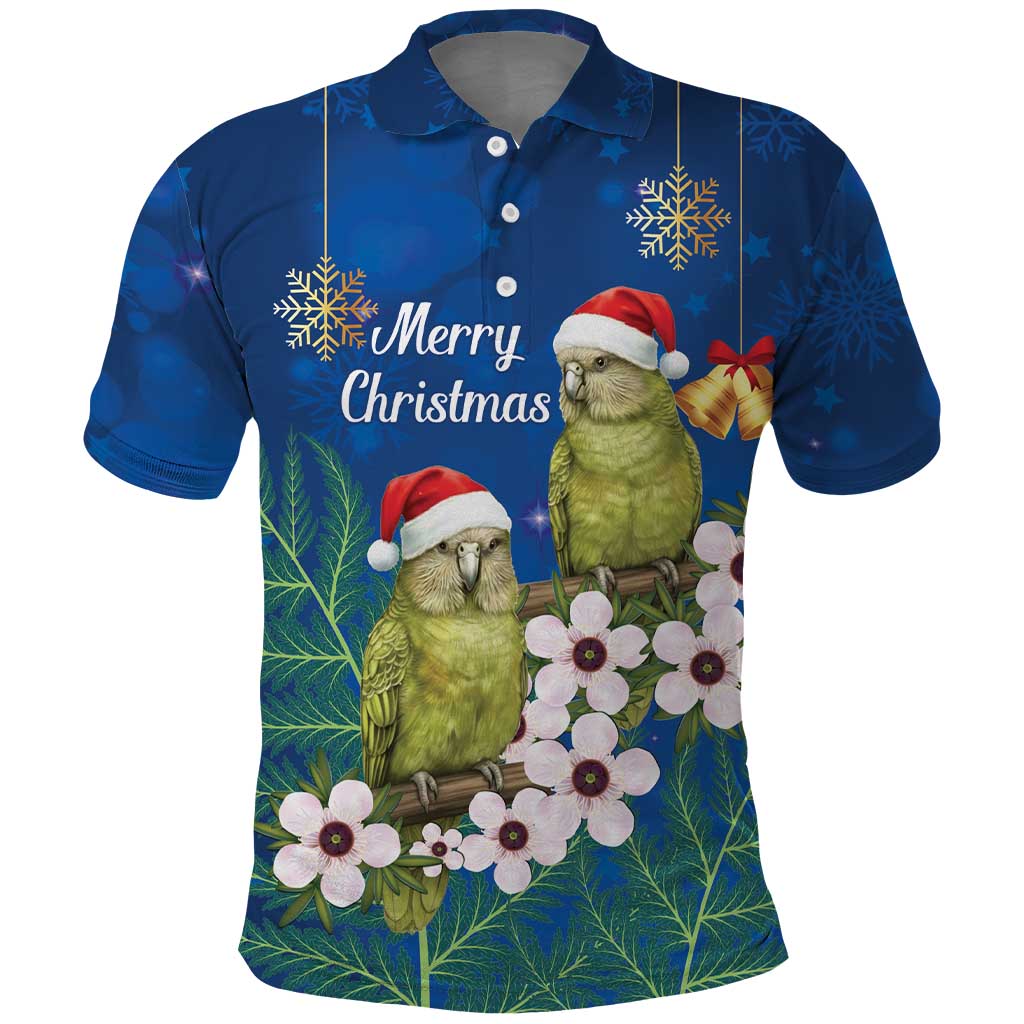 New Zealand Kakapo Christmas Polo Shirt Owl Parrot Santa Sliver Fern Manuka - Blue - Polynesian Pride