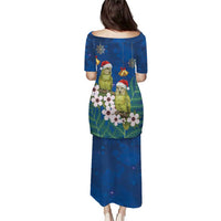 New Zealand Kakapo Christmas Puletasi Owl Parrot Santa Sliver Fern Manuka - Blue - Polynesian Pride