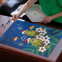 New Zealand Kakapo Christmas Puzzle Owl Parrot Santa Sliver Fern Manuka - Blue - Polynesian Pride