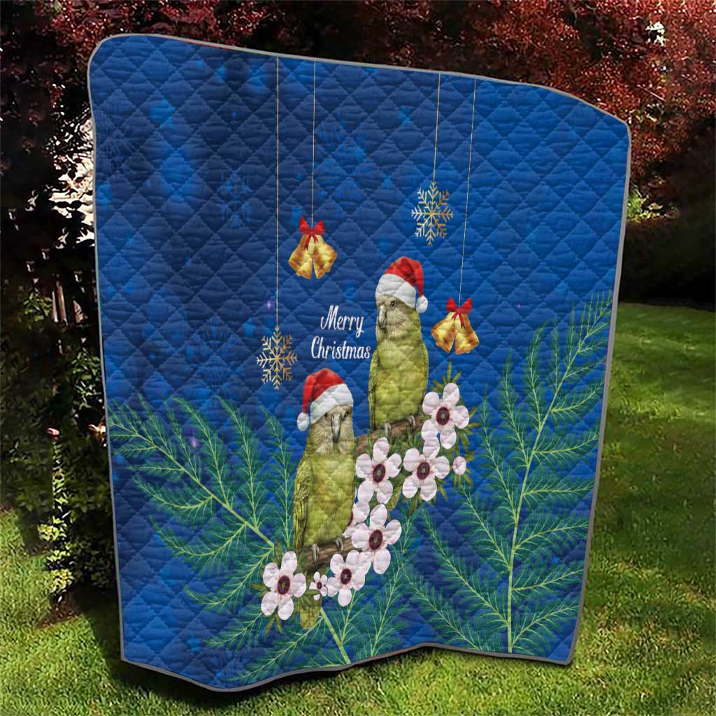 New Zealand Kakapo Christmas Quilt Owl Parrot Santa Sliver Fern Manuka - Blue - Polynesian Pride