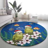 New Zealand Kakapo Christmas Round Carpet Owl Parrot Santa Sliver Fern Manuka - Blue - Polynesian Pride