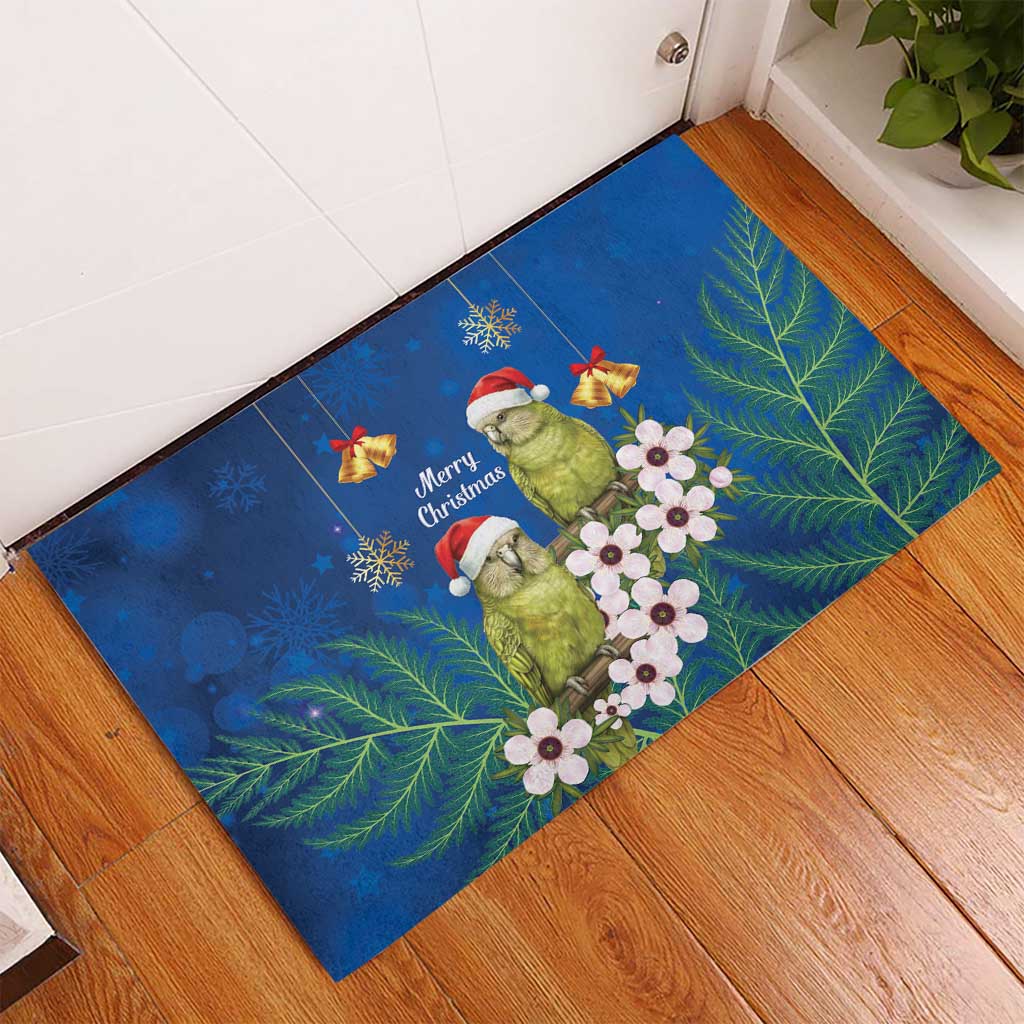 New Zealand Kakapo Christmas Rubber Doormat Owl Parrot Santa Sliver Fern Manuka - Blue - Polynesian Pride