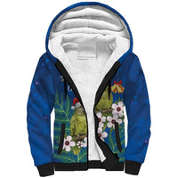 New Zealand Kakapo Christmas Sherpa Hoodie Owl Parrot Santa Sliver Fern Manuka - Blue - Polynesian Pride