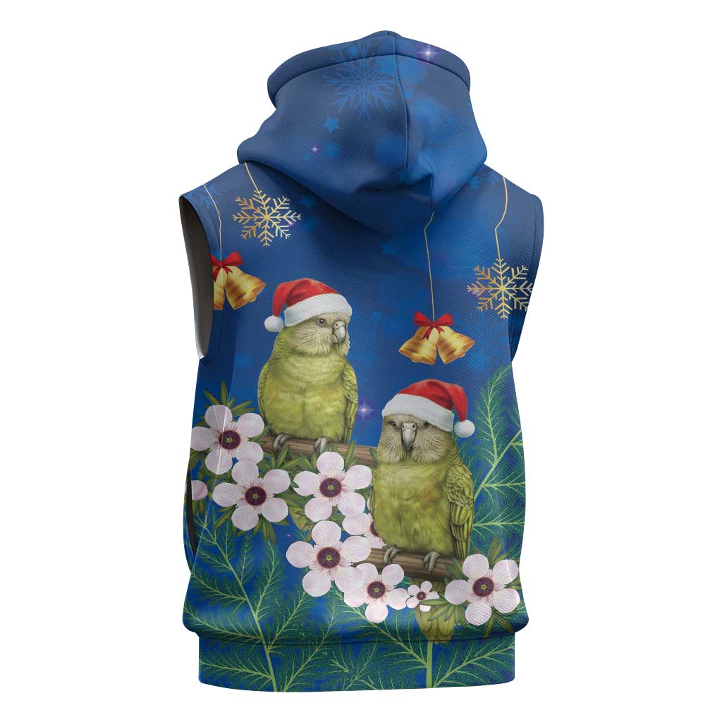 New Zealand Kakapo Christmas Sleeveless Hoodie Owl Parrot Santa Sliver Fern Manuka - Blue - Polynesian Pride