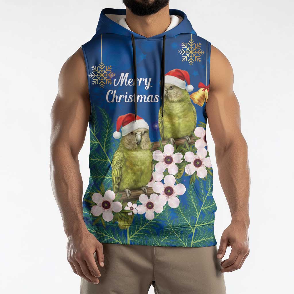 New Zealand Kakapo Christmas Sleeveless Hoodie Owl Parrot Santa Sliver Fern Manuka - Blue - Polynesian Pride