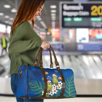 New Zealand Kakapo Christmas Travel Bag Owl Parrot Santa Sliver Fern Manuka - Blue - Polynesian Pride