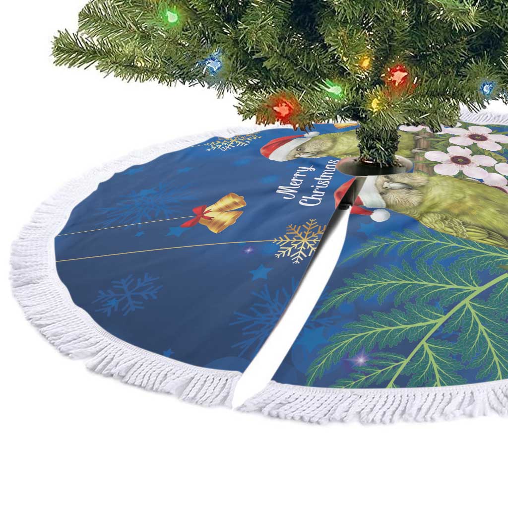 New Zealand Kakapo Christmas Tree Skirt Owl Parrot Santa Sliver Fern Manuka - Blue - Polynesian Pride