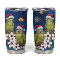 New Zealand Kakapo Christmas Tumbler Cup Owl Parrot Santa Sliver Fern Manuka - Blue - Polynesian Pride