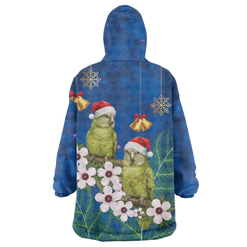 New Zealand Kakapo Christmas Wearable Blanket Hoodie Owl Parrot Santa Sliver Fern Manuka - Blue - Polynesian Pride