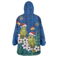 New Zealand Kakapo Christmas Wearable Blanket Hoodie Owl Parrot Santa Sliver Fern Manuka - Blue - Polynesian Pride